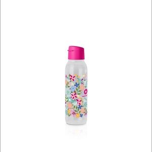 Tupperware Floral Water Bottle with Pink Lid